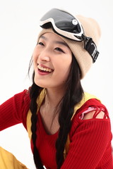 스튜디오에서 스키 타는 여성