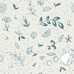 Materiał do szycia abstract seamless pattern with teapot and floral elements