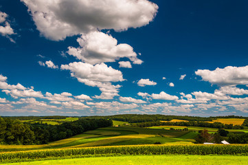Beautiful summer sky over farm fields in Southern York County, P