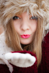 woman in winter clothing fur cap outdoor