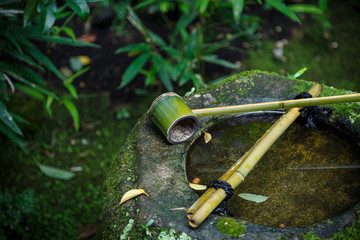 Stone Basin with water dipper at Kotoin Temple in Kyoto