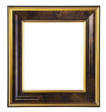 dark wooden picture frame isolated on white background