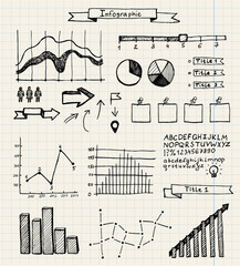 vector set of hand drawn doodle infographics on graph paper