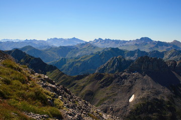 Naklejka na ściany i meble Pyrenees view from Anie peak summit.