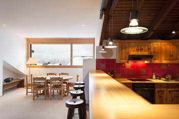 Interior, domestic kitchen of a lovely chalet