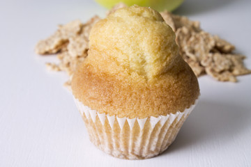 apple, cereal and muffin isolated
