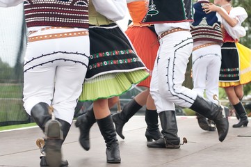 Slovak folk dance with colorful clothes in Folk Festival