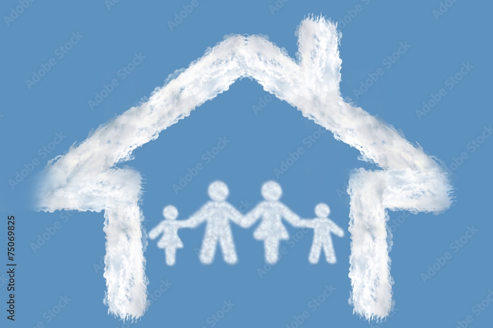 Poster composite image of cloud in shape of family