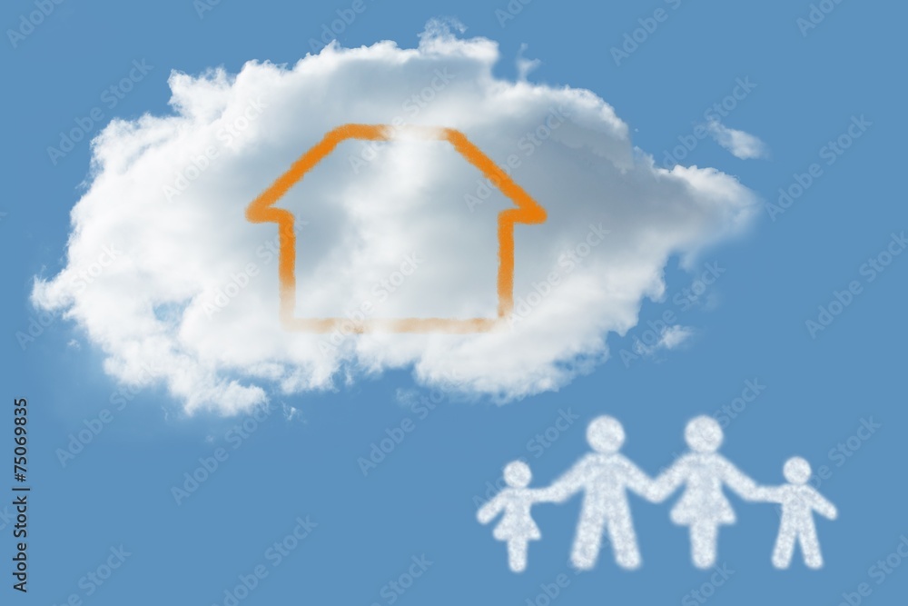 Poster composite image of cloud in shape of family