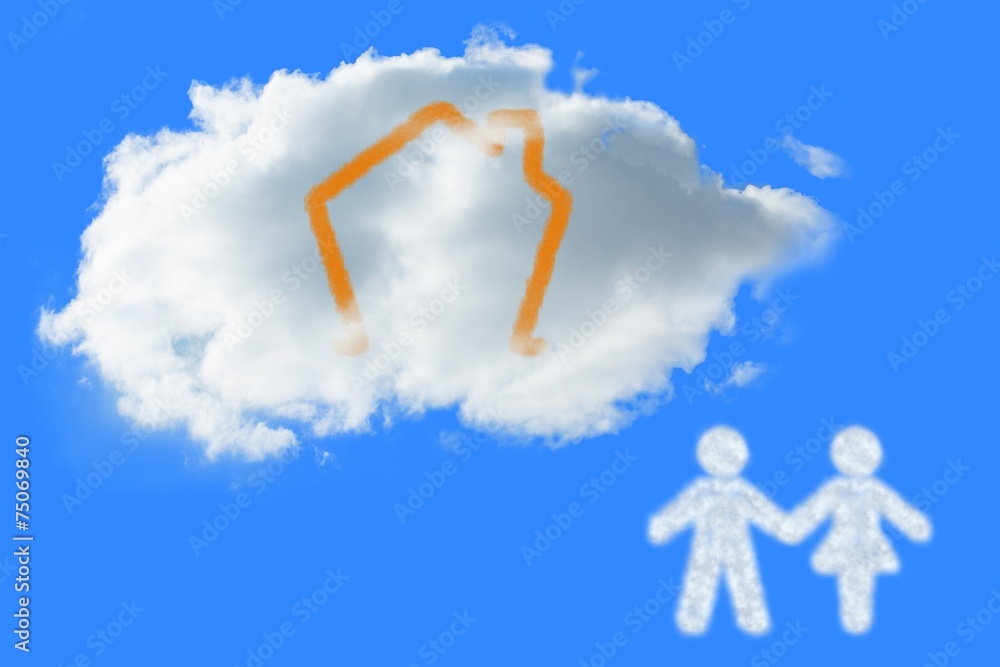 Poster composite image of cloud in shape of couple