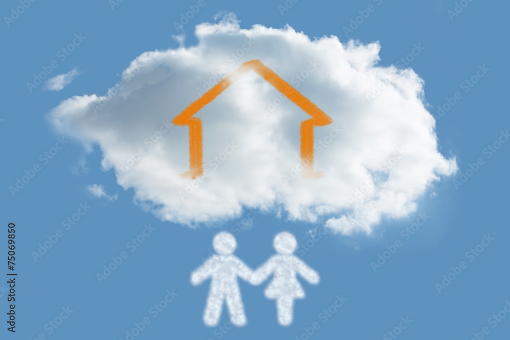 Poster composite image of cloud in shape of couple