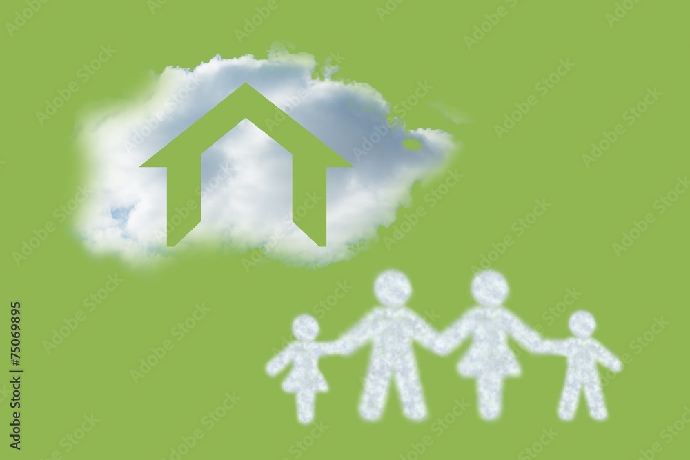 Poster composite image of cloud in shape of family