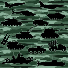 Vector seamless background. Military equipment.