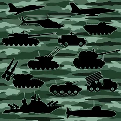 Wallpaper murals Military pattern Vector seamless background. Military equipment.