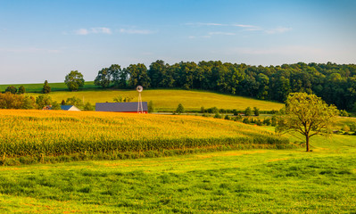 Farm and rollings hills in rural York County, Pennsylvania.