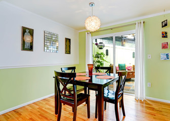 Refreshing dining room interior in mint color