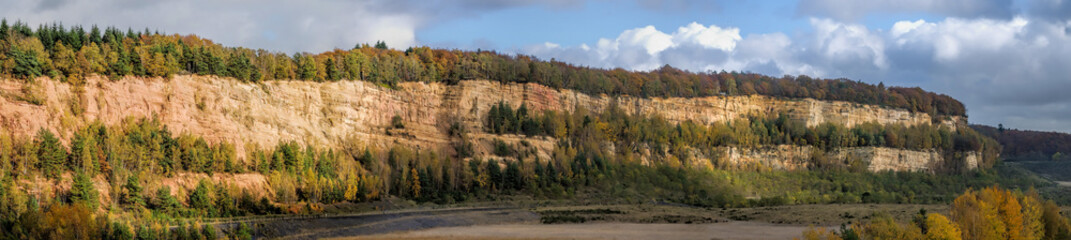 Fototapeta na wymiar autumn forest and sandstone cliff