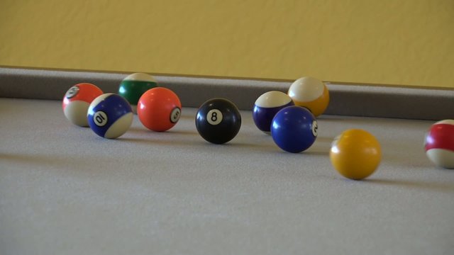 HD clip of a billiard ball triangle during the break shot