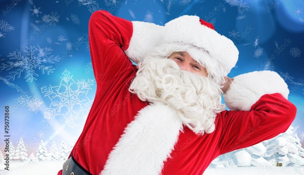 Poster composite image of happy santa lying and relaxing