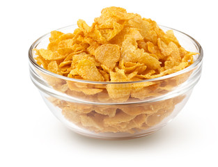 corn flakes in a glass bowl