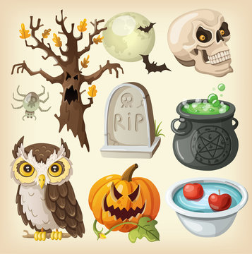 Set of colorful items for the day of the dead - halloween.