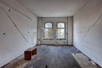 Inside the destroyed house on the edge of the forest