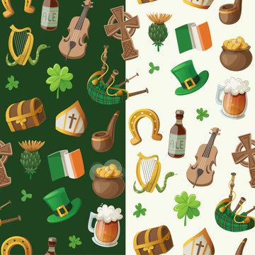 Pattern for saint patrick day with traditional irish items
