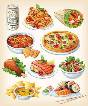 Set of traditional food icons.
