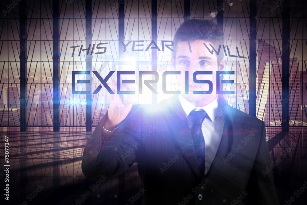 Poster composite image of businessman standing and pointing