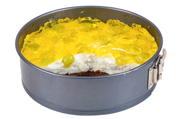 Partially eaten cheesecake with jelly