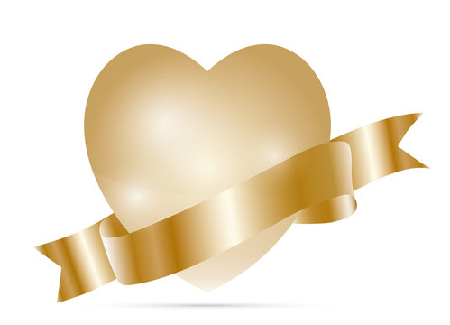 Gold heart & gold ribbon. Vector illustration