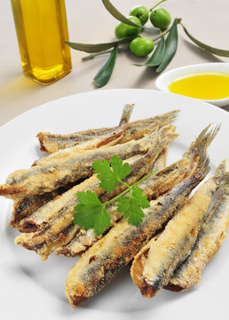 spanish boquerones fritos, battered and fried anchovies typical