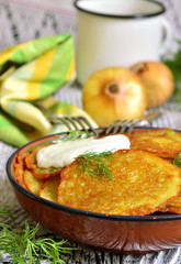 Draniki -potato fritters,traditional dish of Belarusian cuisine.