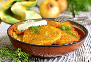 Draniki -potato fritters,traditional dish of Belarusian cuisine.
