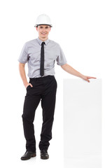 Engineer with a white placard