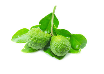 Fototapeta premium Bergamot fruit with leaf on white background