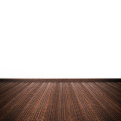 Brown wooden floor with white wall as empty room background