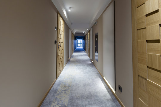 Long hotel corridor 