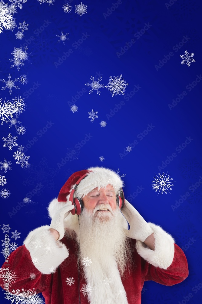 Poster composite image of santa claus enjoys some music