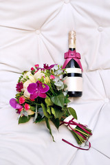 Champagne Bottle with Wedding Valentine Decoration Flowes