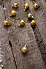 rustic Christmas wood background with ball and copy space