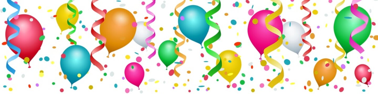 Banni&egrave;re ballons, confettis et serpentins
