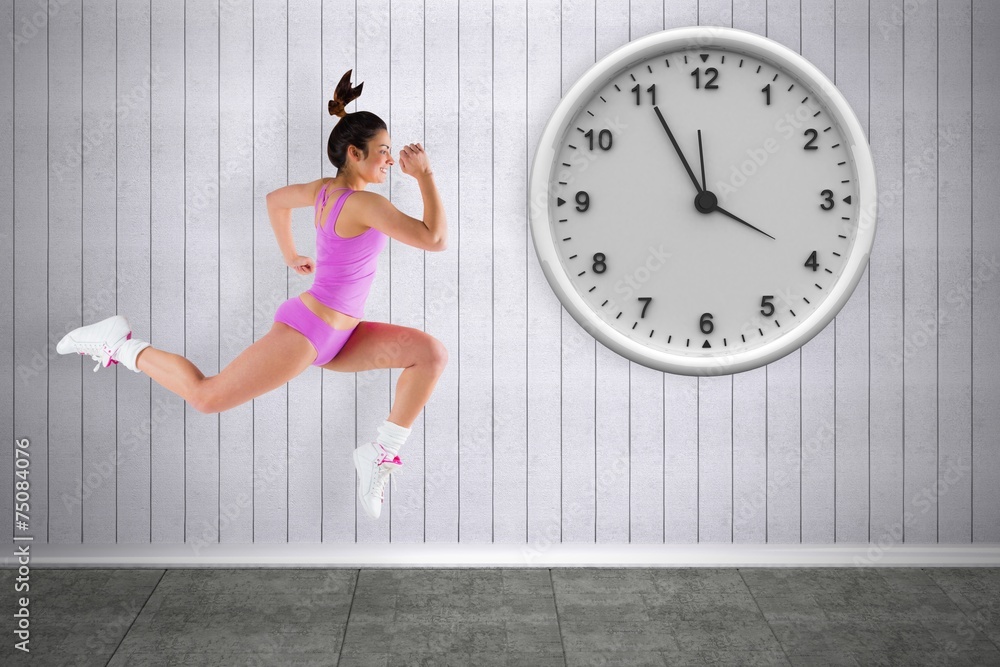 Poster composite image of fit brunette running