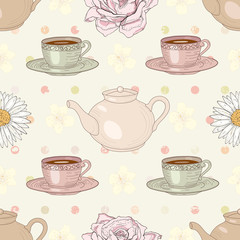 herbal tea party seamless pattern