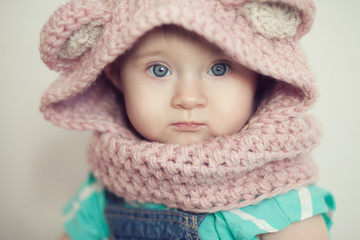 Closeup baby face in snood