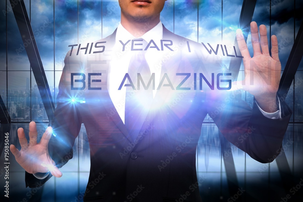 Poster composite image of unsmiling businessman touching