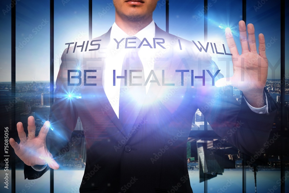 Poster composite image of unsmiling businessman touching
