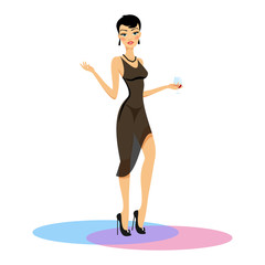 Beauty in evening dress with a glass of wine