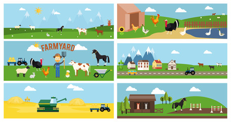 Beautiful Farmyard Cartoon Banners