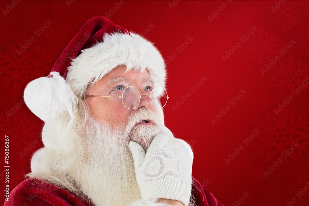Poster composite image of santa is thinking about something